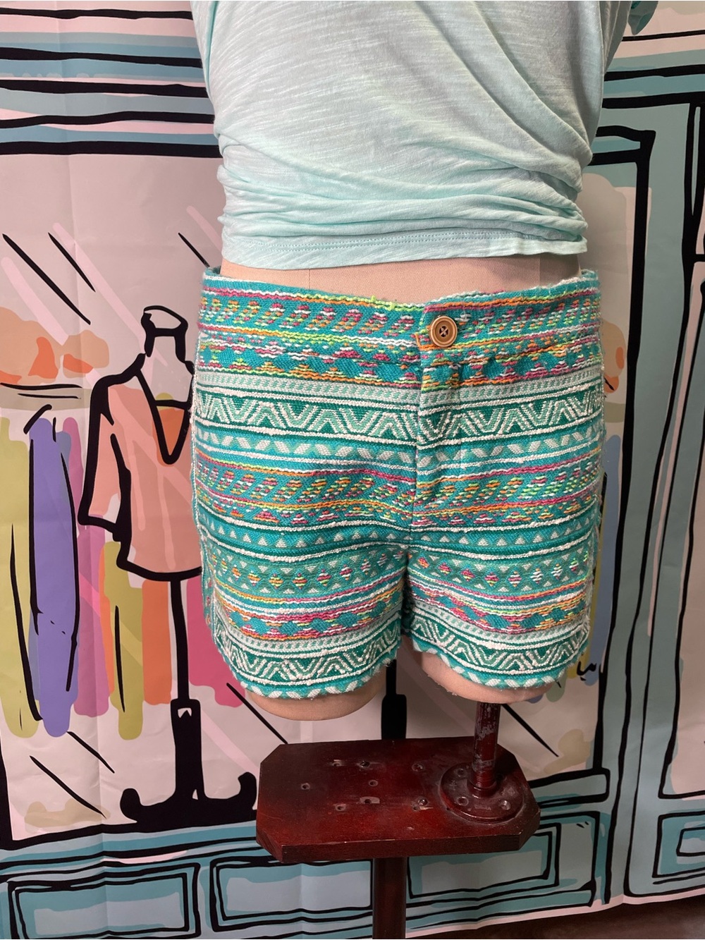 elevenses Turquoise Multicolor Patterned Women's Shorts